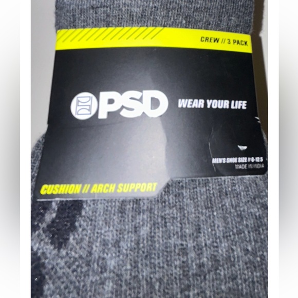 PSD Crew Socks 3 Pair Men’s 6-12.5 Gray White Black w Logo Cushioned NEW! $28 - Picture 3 of 10